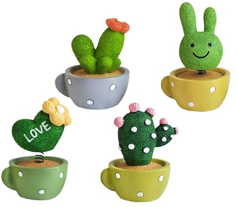 Zerodeko 4piezas Cactus De Primavera Maceta Decoración Coche Pastel Adorno Plantas Material Color Coche Interior