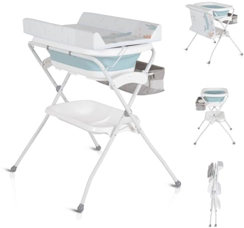 Cangaroo Babywanne Wickeltisch Como 2 in 1 faltbar, Wickelauflage, Zubehörfach blau