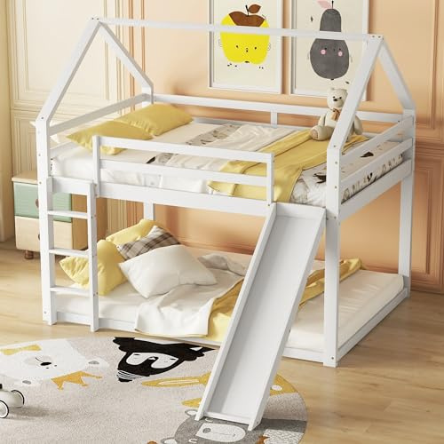 Biqzuya Lit Mezzanine Enfant 140x200 cm avec Toboggan, lit superposé avec Échelle, Lit Cabane Superposé, sans Matelas