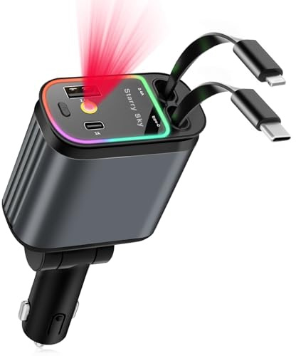 Caricabatteria retrattile USB C 4 in 1, 69 W, luce stellata, ricarica rapida iPhone 16/15/14/13/12, iPad, Android, Galaxy, Pixel, adattatore accendisigari (Lightning + USB-C)