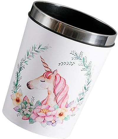BESPORTBLE Unicorn Trash Bin 12l Plastic Waste Basket with Pressure Ring Lid Reusable Boys and Girls’ Room Garbage Can for Home and Office Storage