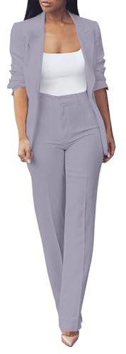 Completo Donna Elegante 2 Pezzi Gilet Giacca Lunga Maniche e Pantaloni in Vita Alta Tailleur Ragazze Eleganti Estate in Tinta Unita Vita Alta Curvy Pantalone Due Pezzi Suit Cerimonia Set per Donne