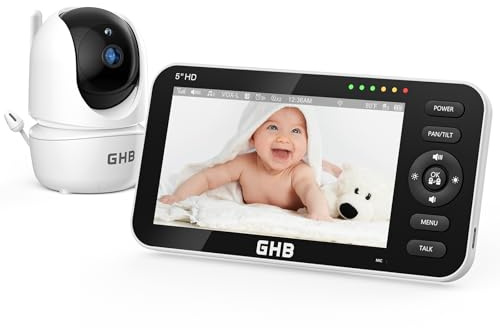 GHB Baby Monitor Video e Audio 720P IPS Schermo 5'', 4000mAh, 350°/110° Videocamera Notturna Visione Comunicazione Bidirezionale Ninne Nanne e VOX, 1 Telecamera