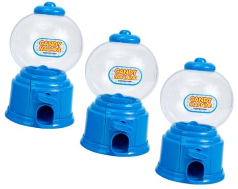 ULTECHNOVO 3pcs Mini Bubble Gum Dispenser Candy Machine Plastic Vending with Dispense Function for Birthday Party Favors and Coin Bank Blue