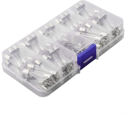 Glassicherungen, 6 x 30 mm, sortiert, 72 Stück, 0,5 A bis 30 A, 250 V, schnelle Schlag, Auto- und Boot-elektrische Sicherungen mit 10 Haltern, in transparenter Aufbewahrungsbox