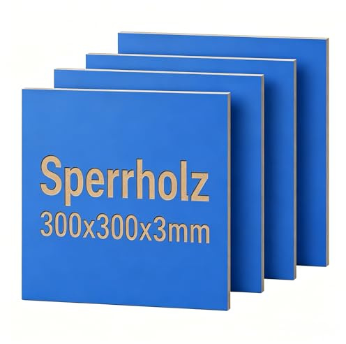 Creatorally 4 Pack Pre-Painted Basswood Plywood Sheets, 300x300x3mm, Coloured Craft Wood Boards, Ready for Laser Cutting, Engraving & DIY Projects (Klein Blue)