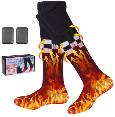 Thotvend Chaussettes Chauffantes Rechargeables pour Hommes Femmes, 5000mAh Chaussette Chauffante Électrique avec Chauffage Semelle, 3 Niveaux Température, Lavables pour Ski Camping Randonnée Hiver