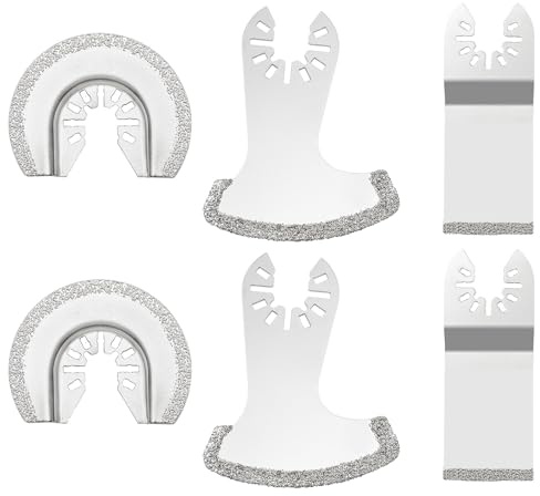 6 PCS Oscillating Diamond Blades, Diamond Multi Tool Accessory Kit, Scythe-Shaped & 64mm Semi-Circle Multi Tool Blades for Grout Removal, Mortar, Compatible with Dewalt, Makita, Fein, Ryobi (6)