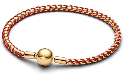 PANDORA Pulsera para mujer, cadena de serpiente, color dorado y rojo 563816C01