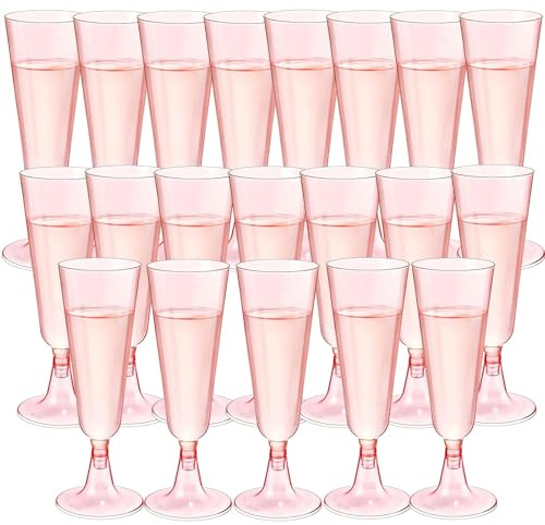 YIChongDan 25Pack Clear Champagne Flutes, 150ml Pink Reusable Plastic Champagne Flutes with Glitter, Party Wine Glasses Crystal Wine Cocktail Glasses for Wedding Birthday Anniversary Party