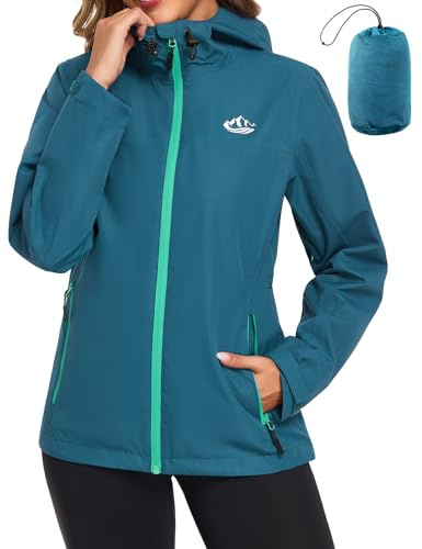 CMTOP Impermeable Femme Veste de Pluie Femme Légère Pliable, Coupe-Vent Veste Imperméable à Capuche Respirante Parka Imperméable avec Poches pour Randonnée Camping Cyclisme
