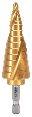 ACTOOL Industrial HSS Step Drill bit 3/16''-1'' with 1/4'' Hex Shank, Unibit Double Spiral Flute with TiN Coating for Metal, Stainless Steel, Aluminum, Plastic