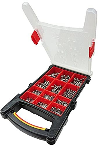 Merriway BH06616 Sortiment Tragetasche mit 12 Fächern, 500 Stück Muttern und flach, mehrfarbig Edelstahl-Maschinenschrauben/Sechskantmuttern und Unterlegscheiben