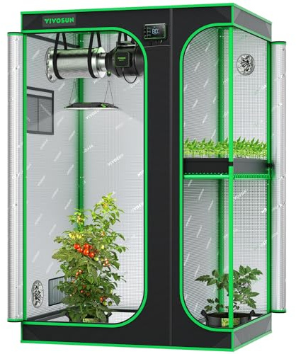 VIVOSUN 2-in-1 4x3 Grow Tent, 48x36x72 Seedling Clone Tent High Reflective Mylar with Multi-Chamber and Floor Tray for Hydroponic Indoor Plant Tent