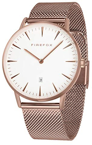 FIREFOX Damenuhr Passion analog Quarz Edelstahl vergoldet Milanaise Mesh Armband Zifferblatt weiß Rosegold 5 ATM wasserdicht FFPL02-007