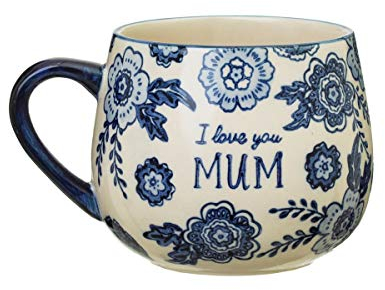 Sass & Belle Blue Willow Mum – I Love You Mum – Tasse à café et thé à motif floral – Cadeau pour elle – Tasse en céramique pour la fête des mères, un anniversaire ou des moments de réflexion