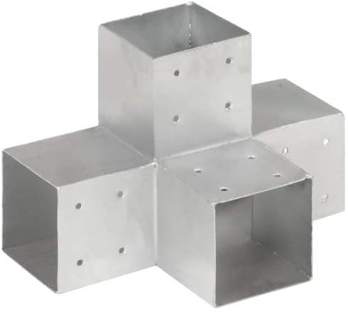 vidaXL Pfostenverbinder X-Form 4 Hülsen Balkenschuh Holzverbinder Eckverbinder Pfostenecke Balken Verbinder Feuerverzinkt Verzinktes Metall 101x101mm