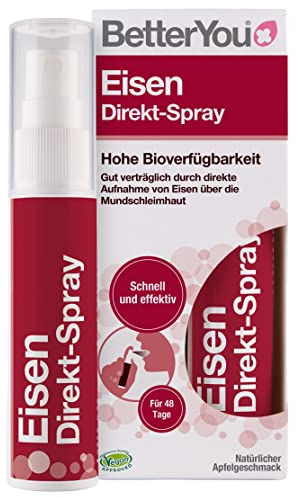 BetterYou Eisen Direkt Spray - gut verträglich durch Aufnahme über die Mundschleimhaut - hohe Bioverfügbarkeit - leckerer Apfelgeschmack - die praktische Alternative zu Tabletten - vegan, 25ml