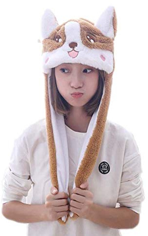 YEKEYI Beweglicher Springhut mit Tierhut, Pop-Up-Ohren, Plüschhut für Frauen und Mädchen, Dog02, One size