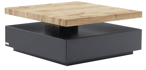 Venta-Unica - Mesa de Centro Kyria - 1 cajÛn y Tablero pivotante - MDF - Color: Antracita y Roble