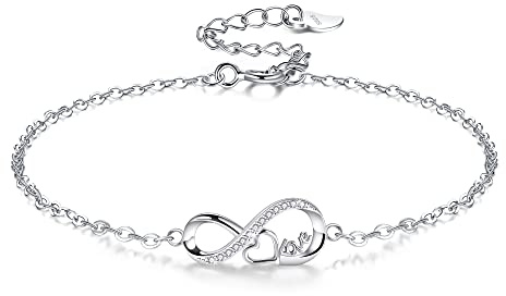 Viwind Armband Damen 925 Sterling Silber Unendlichkeit Armbänder Infinity Liebe Symbol Herz Zirkonia Armbänder Verstellbarer Charm Armband für Frauen und Mädchen mit Geschenkbox