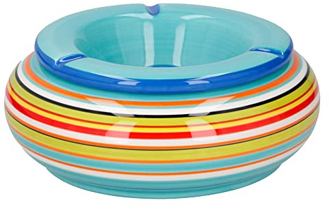 XXL-Wind-Aschenbecher mit abnehmbarem Deckel, Keramik Sturmaschenbecher, Tischaschenbecher für den Innen- und Außenbereich (Ø 19 cm, Blau)