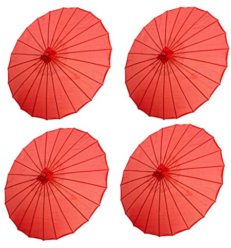 THY COLLECTIBLES Set of 4 Kid's Size 22 Japanese Chinese Umbrella Parasol for Wedding Parties, Photography, Costumes, Cosplay, Decoration and Other Events (Red)