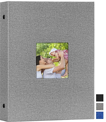Benjia Fotoalbum Einsteckalbum A4 Hochformat 50 Seiten Hüllen, Leinenbezug Fotoalbum zum Einstecken für 50 A4 Fotos (Grau, 31,5x23,5cm)