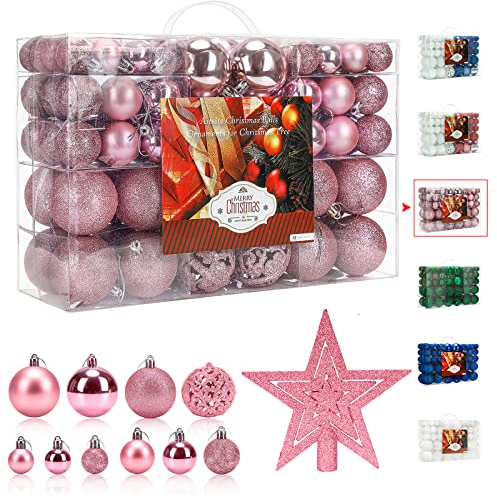 Aitsite 100 Stück Christbaumkugeln Rosa Weihnachtskugeln 6CM/4 cm/2 cm Kunststoff Christbaumschmuck Wandbehang Ornamente Weihnachtsbaum Kugeln Flitter Tür Dekorationen Festival Dekore