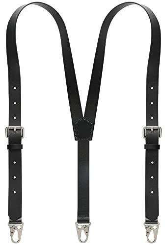 Ringsun Genuine Leather Suspenders for Men, Y Design Hidden Suspenders Under Clothes with 3 Snap Loop, Adjustable Accessories for Men Wedding & Party Essentials, Black