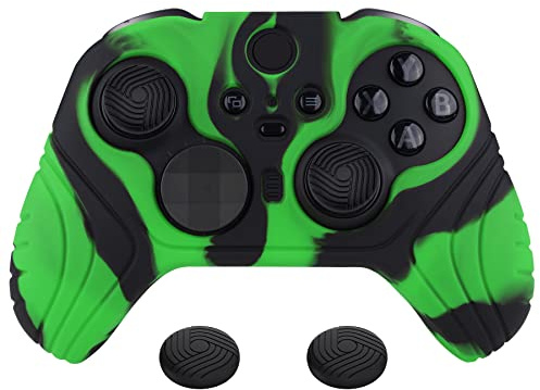 PlayVital Funda de Silicona para Xbox Elite Serie 2 Mando Protectora Antideslizante Funda de Goma Case Cover Ergonómico con 2 Tapas de Joysitck para Elite Serie 2 Core(Edición Samurai-Verde & Negro)