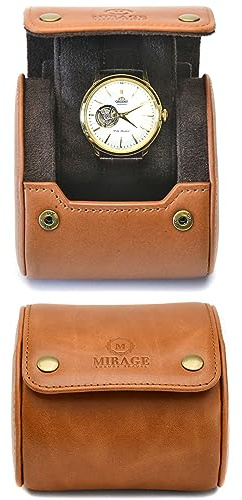 M Mirage Luxury Travel Lederetui für Armbanduhr, Reisetasche, 1 Uhrenrolle, braunes Rindsleder