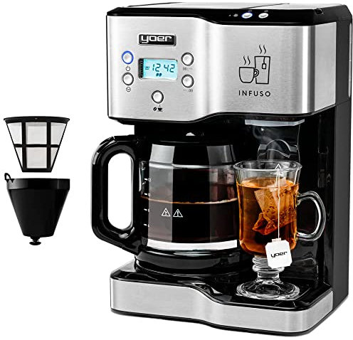 YOER Infuso CMW02BK, 2-in-1 Filterkaffeemaschine, 1900W, 1,8 L, Heißwasserspender, Kanne, 3 Intensitätsstufen, 24-Stunden-Timer, Schwarz