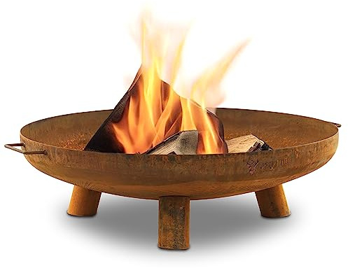 BBQ-Toro Feuerschale Ø 80 cm | Rostoptik | Outdoor Feuerstelle mit DREI Standbeinen und Zwei Griffen | Feuerschalen für den Garten, Brennschale, Garden Fire Pit, Fire Bowl, Feuerwanne