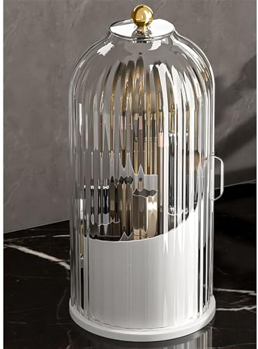 Skatx 360°Rotating Makeup Brushes holder with Lid，Make Up Organizers and Storage for Vanity Countertop or Bedroom Dresser（Transparent white）