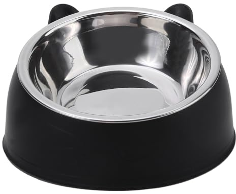 QYWT Katzennäpfe, Edelstahl-Hundenäpfe, rutschfeste 15-Grad-Neigungsschüssel für Hunde und Katzen, erhöhte Futter- und Wasserschüssel für Katzen, Zubehör für Haustierbedarf,Schwarz