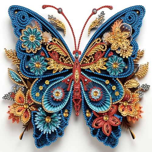 ENCOMAG Schmetterling-Papier-Quilling-Diamant-Malerei-Sets für Erwachsene, Blumen, Diamant-Kunst-Sets für Anfänger, Edelstein-Kunst-Sets für Geschenk, Heim-Wanddekoration, Geschenke, 30 x 30 cm