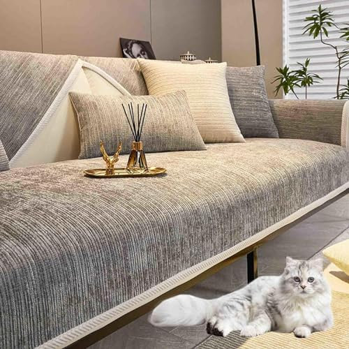HLTQL Sofaschoner rutschfest, Chenille Sofabezug, Sofadecken Für Sitzfläche, Für L Form/U Form/Ecksofa 3 2 1 4 Sitzer Sofahusse,Mlightgray-110x160cm