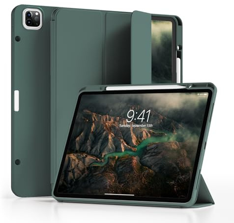 ZKTUYU Hülle für iPad Pro 12,9 Zoll 6. / 5. / 4. Generation 2022/2021/2020 mit Stifthalter, Ultradünn Stoßfeste, Weiche TPU Rückseite,Auto Schlafen/Wecken, Unterstützung Pencil 2 Aufladung, Grün