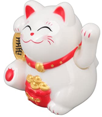 Solar Winkende Katze, Chinesische Glückskatze, Dekoration Winkender Arm Solarlicht Induktionsstatue Figur für Zuhause Auto Ornamente (Sitzen Sie seitwärts, Weiß)