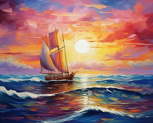 ZMHZMY Malen nach Zahlen Erwachsene,Segelboot,Segelboot 40 x 50cm DIY Handgemalt Ölgemälde Kits auf Leinwand Geschenk für Weihnachten Geburtstag, Home Haus Deko