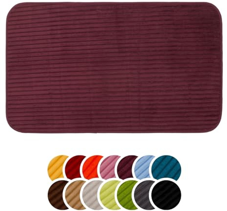 liebling Badteppich mit Anti-Rutsch-Beschichtung aus PVC Noppen, Cord-Optik, 100% Polyester, Serie Potsdam, 70 x 120 cm, 30 Grad waschbar, Fußbodenheizung geeignet, Farbe: Brombeere