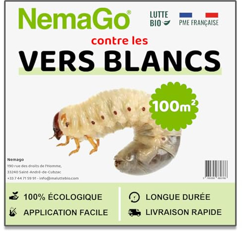Nemago® - HB Nématodes Contre les Vers Blancs (50 Millions) - Couvre 100m² jardin, pelouses et plantes - Traitement lutte Biologique contre Hannetons & Otiorhynques