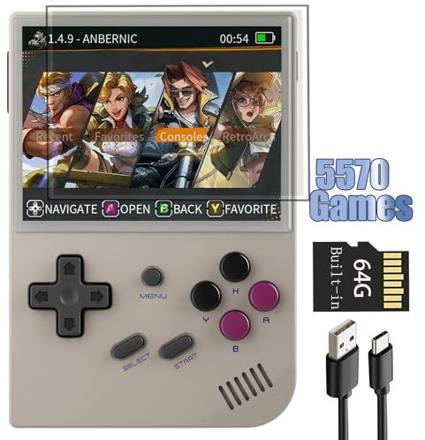 RG35XX 2024 Retro Handheld Game Console Linux System HD and TV Output 3.5 Inch IPS Screen 64G TF Card 5500+ Classic Games 2600mAh Battery (RG35XX-Grey)