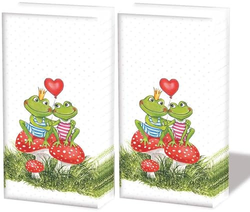 20 einzelne Taschentücher Kinder Verliebte Frösche. 2 Packungen mit 10 einzelnen Papiertaschentücher bedruckt als Geschenk.