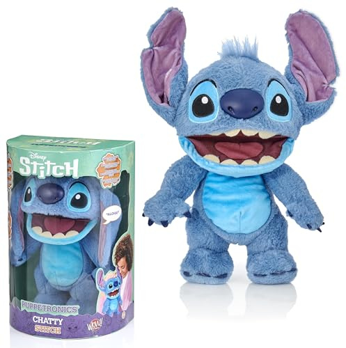 Wow! Stuff Disney Chatty Stitch Deluxe Puppetronic, Interaktive Animatronik Puppe mit über 50 Sounds, spricht und bewegt Sich, Größe ca. 30 cm, für Kinder und Erwachsene, Blau