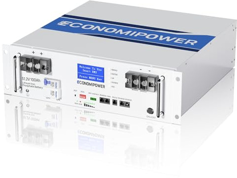 EconomiPower Batería Lifepo4 48V 100Ah con pantalla, 5KWh potencia Batería de Litio, 100A BMS, 8000 ciclos de vida Duración de vida de 10 años, idea para batería solar, autocaravana, batería de