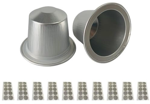 100 tazas vacías de cápsulas de café de papel de aluminio para cápsulas de café con pegatinas de sellado autoadhesivas, monodosis de café desechables