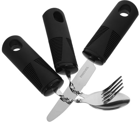 Healeved 3stücke Kochutensilien Set Edelstahl Senioren Besteck Set mit Gabeln und Adaptivem Löffel Tragbares Besteck für Erwachsene mit Handzittern