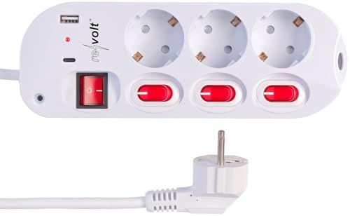 revolt Steckdose mit: 3-fach-Steckdosenleiste, einzeln schaltbar, mit 1x USB-C PD, 1x USB-A (Steckdosenleiste abschaltnbar, kompakte, Tisch)